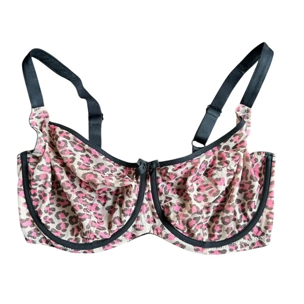 Cleo by Panache (9111) Della Unlined Mesh Leopard Print Balconette Bra 30GG 30J - Picture 2 of 11